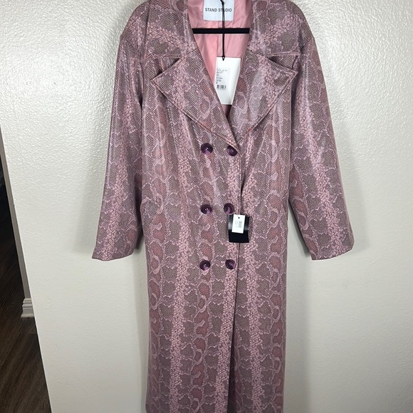 (SOLD)STAND STUDIO Faustine Long Coat Pink Faux Snake - Picture 5 of 13